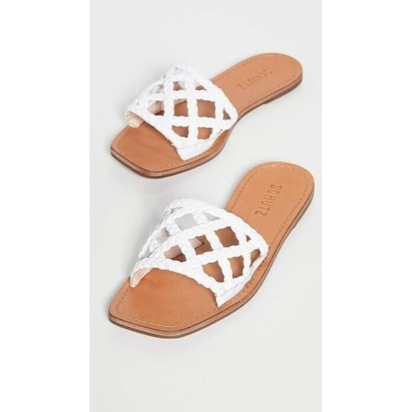 Schutz Shoes - Schutz Ericka Slide Sandals Womens Size 6B White Braided Square Toe Brazil